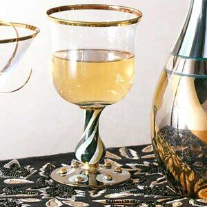 1 Mackenzie Childs Tango Courtly Stripe Wine Glass Goblet 12 oz RETIRED BLK WHT
